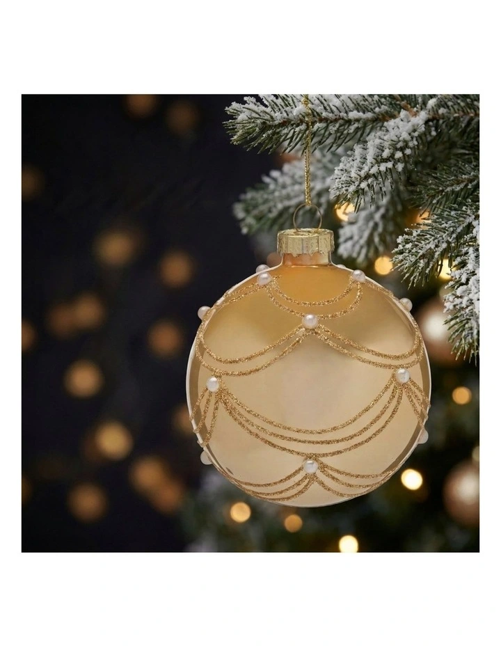Christabelle 6 Champagne Glass Christmas Baubles Gold Swirl Pearl 8cm Xmas Tree Hanging Ornaments image 4