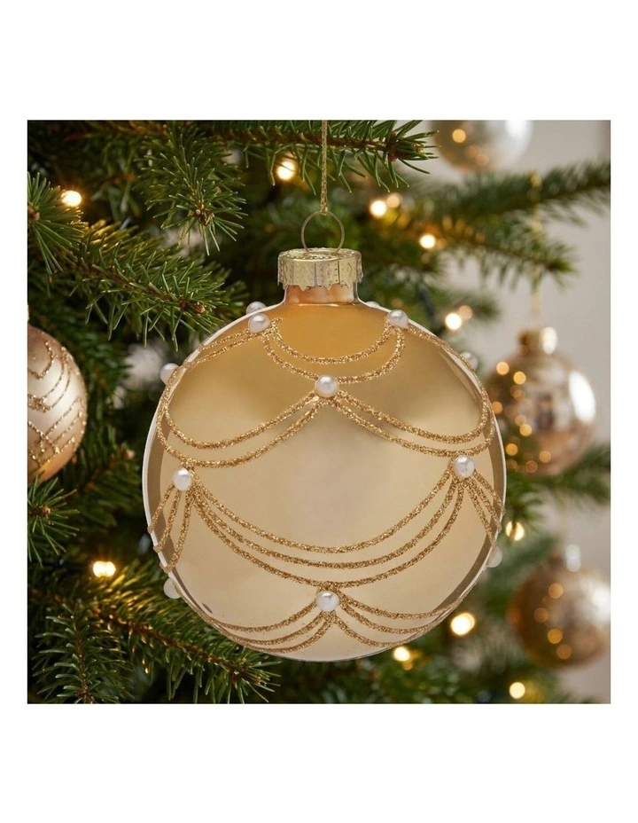 Christabelle 6 Champagne Glass Christmas Baubles Gold Swirl Pearl 8cm Xmas Tree Hanging Ornaments image 5