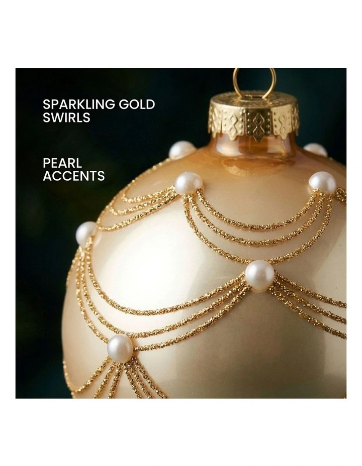 Christabelle 6 Champagne Glass Christmas Baubles Gold Swirl Pearl 8cm Xmas Tree Hanging Ornaments image 6