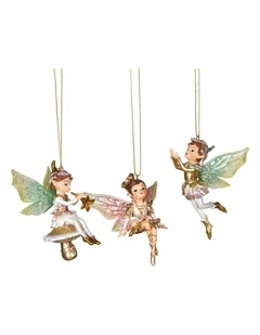 Christabelle 3 Fairy Christmas Ornaments Assorted Novelty Figures 10cm Decorations Hanging Baubles