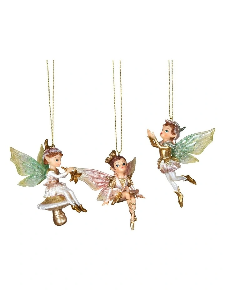 Christabelle 3 Fairy Christmas Ornaments Assorted Novelty Figures 10cm Decorations Hanging Baubles image 1