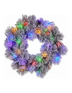 Christabelle 61cm Alpine Snow Christmas Wreath Pre Lit Multi Function LED Timer Xmas Decoration Home
