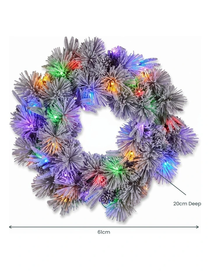 Christabelle 61cm Alpine Snow Christmas Wreath Pre Lit Multi Function LED Timer Xmas Decoration Home image 2