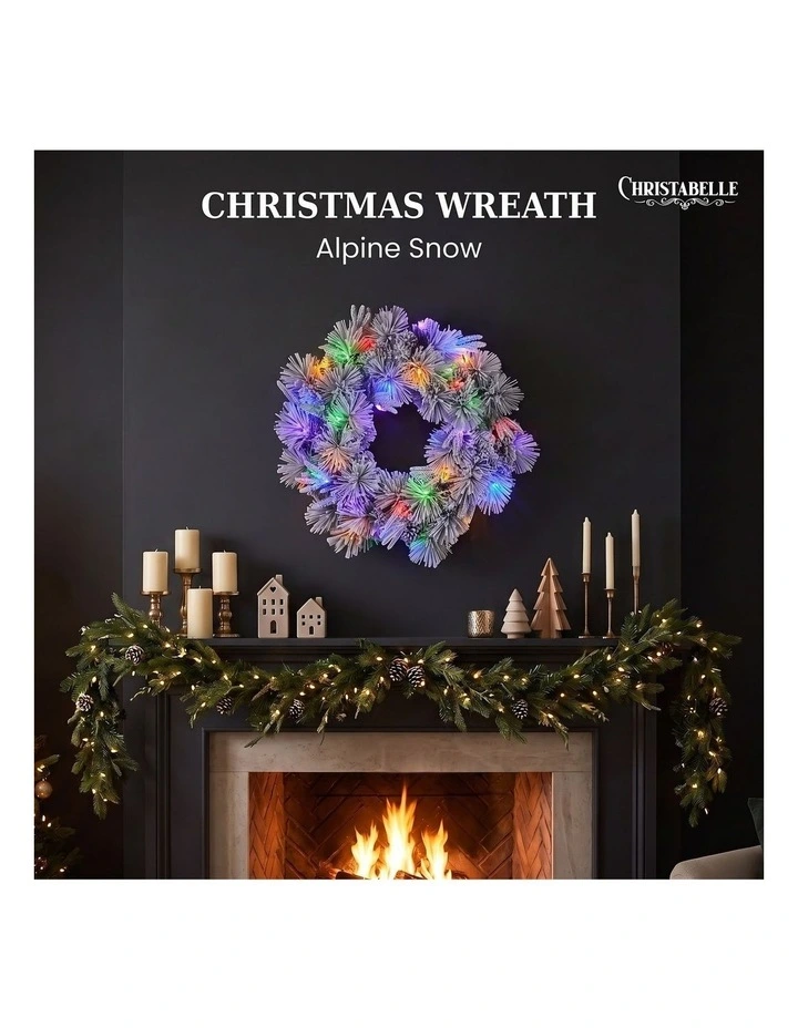 Christabelle 61cm Alpine Snow Christmas Wreath Pre Lit Multi Function LED Timer Xmas Decoration Home image 6