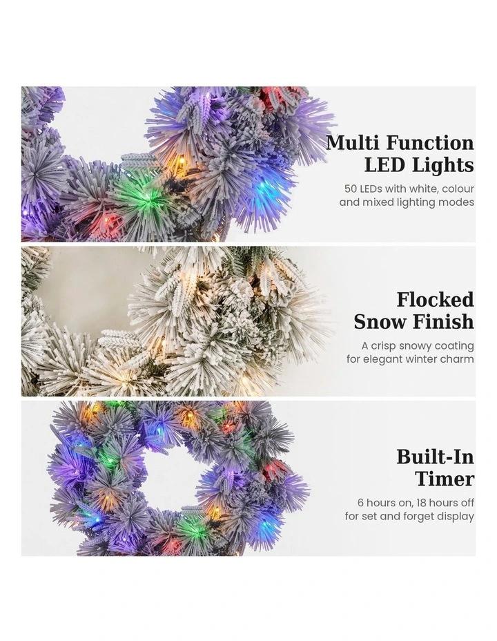 Christabelle 61cm Alpine Snow Christmas Wreath Pre Lit Multi Function LED Timer Xmas Decoration Home image 7