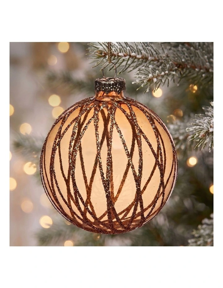 Christabelle 6 Gold Glass Christmas Baubles Shimmering Stripe Translucent 8cm Xmas Tree Decorations image 4