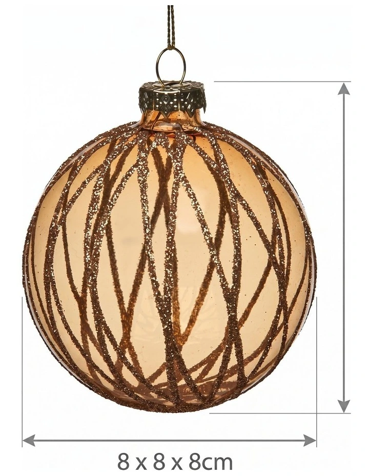 Christabelle 6 Gold Glass Christmas Baubles Shimmering Stripe Translucent 8cm Xmas Tree Decorations image 5