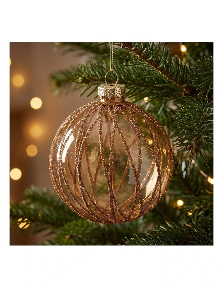 Christabelle 6 Gold Glass Christmas Baubles Shimmering Stripe Translucent 8cm Xmas Tree Decorations image 7