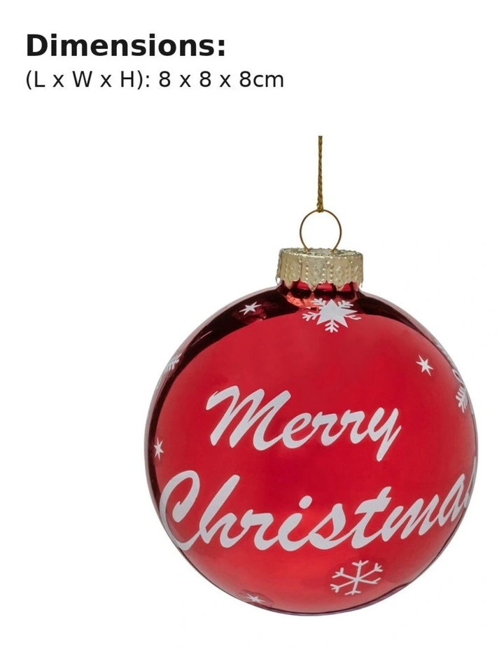 Christabelle 6 Red Glass Christmas Baubles Merry Christmas Design 8cm Xmas Tree Decorations image 2