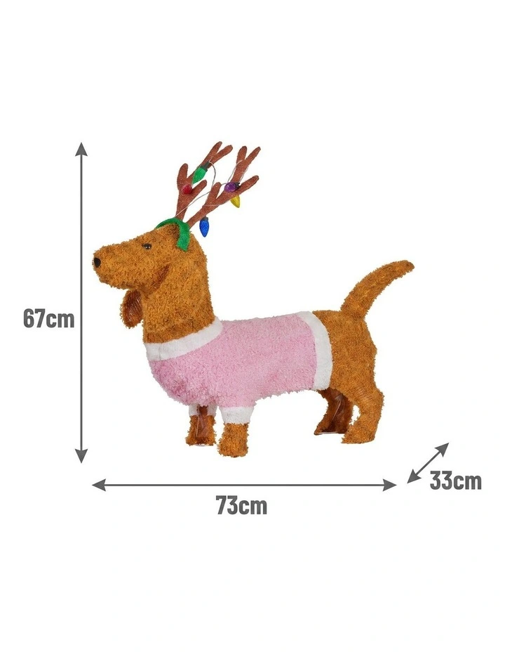 Christabelle 73cm Dachshund Dog Christmas Light Up Display Pine Cone Lights Outdoor Indoor Decor image 2