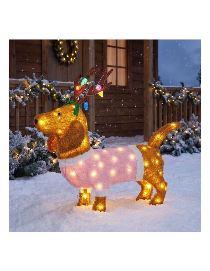 Christabelle 73cm Dachshund Dog Christmas Light Up Display Pine Cone Lights Outdoor Indoor Decor image 7