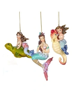 Christabelle 3 Mermaid Christmas Ornaments Assorted Novelty Figures 13cm Hanging Baubles Decoration