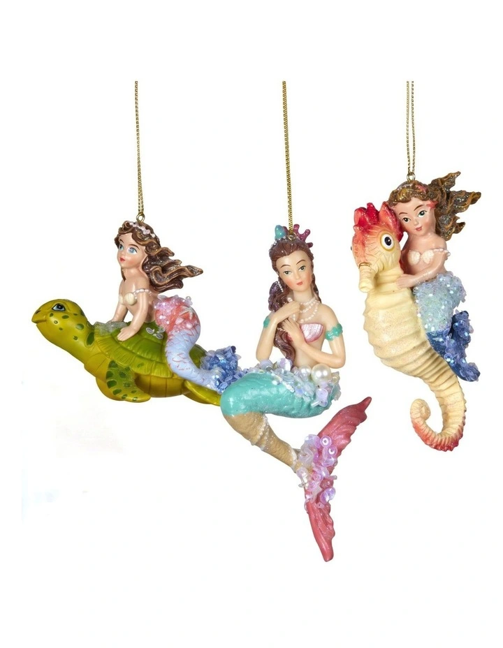 Christabelle 3 Mermaid Christmas Ornaments Assorted Novelty Figures 13cm Hanging Baubles Decoration image 1