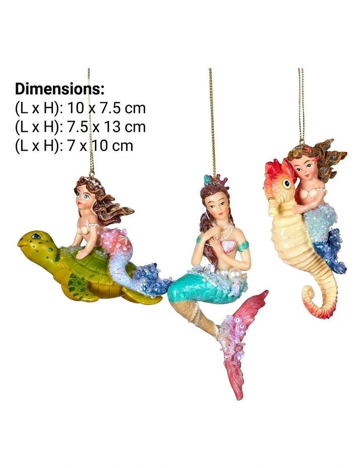 Christabelle 3 Mermaid Christmas Ornaments Assorted Novelty Figures 13cm Hanging Baubles Decoration image 2