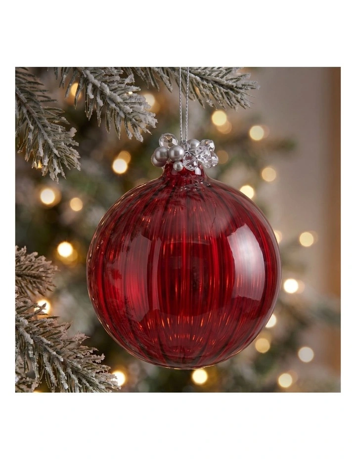 Christabelle 6 Red Glass Christmas Baubles Jewelled Top 8cm Xmas Tree Decorations image 3