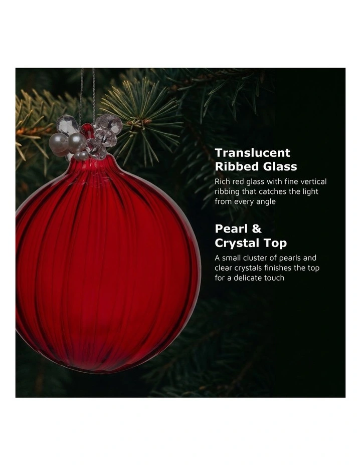 Christabelle 6 Red Glass Christmas Baubles Jewelled Top 8cm Xmas Tree Decorations image 4