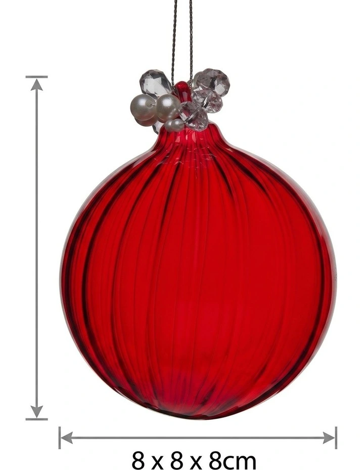 Christabelle 6 Red Glass Christmas Baubles Jewelled Top 8cm Xmas Tree Decorations image 5