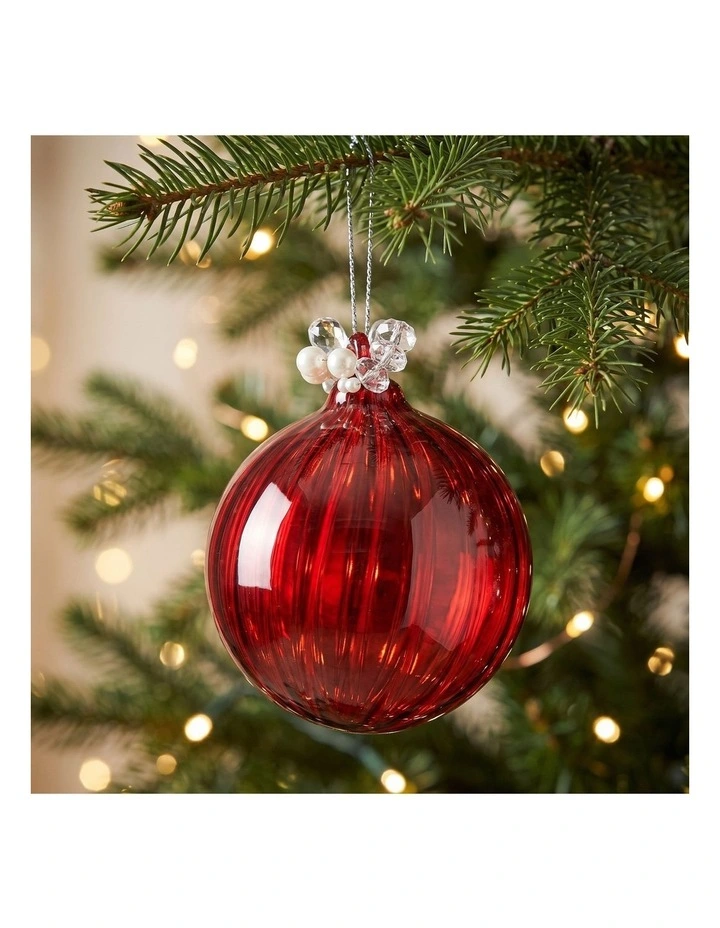 Christabelle 6 Red Glass Christmas Baubles Jewelled Top 8cm Xmas Tree Decorations image 7