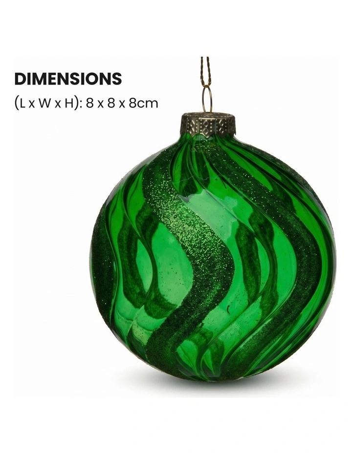 Christabelle 6 Green Glass Christmas Baubles Shimmer Wave 8cm Xmas Tree Decorations image 2