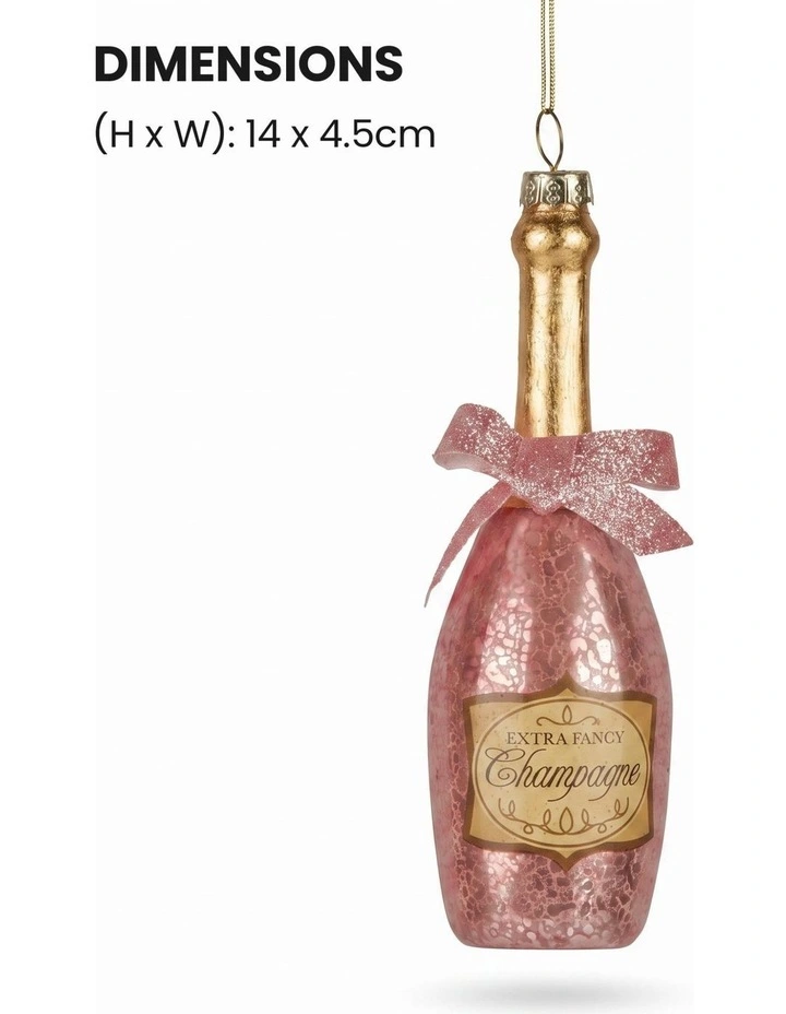 Christabelle 6 Pink Glass Christmas Baubles Champagne Bottle Novelty 14cm Xmas Tree Decorations image 3