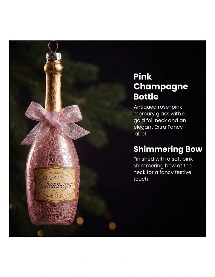 Christabelle 6 Pink Glass Christmas Baubles Champagne Bottle Novelty 14cm Xmas Tree Decorations image 5