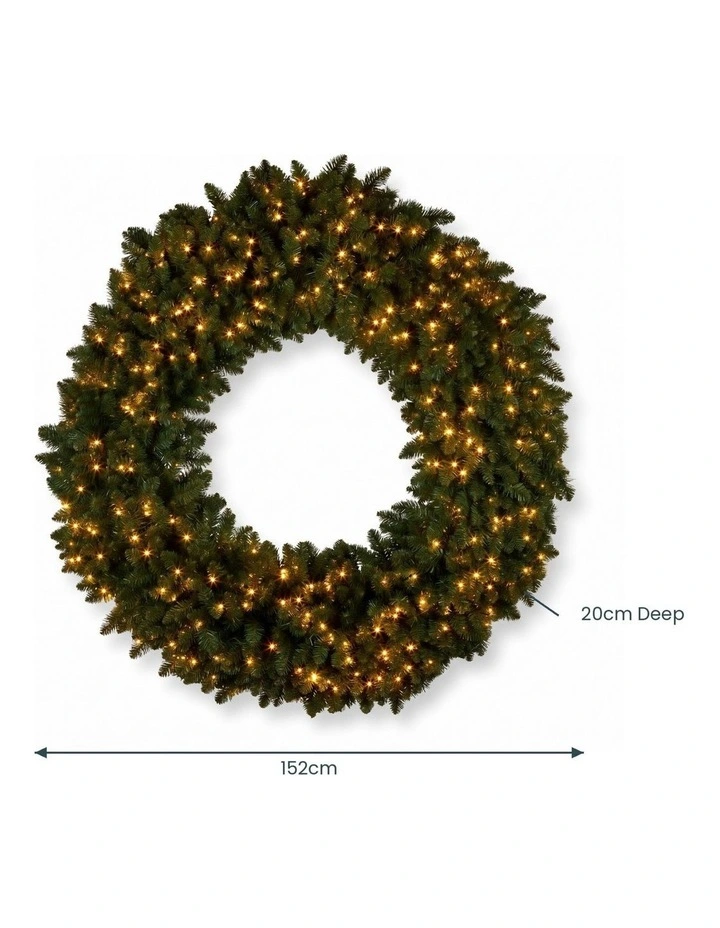 Christabelle 1.52m Nordic Pine Christmas Wreath Pre Lit White LED Large Statement Front Door image 2