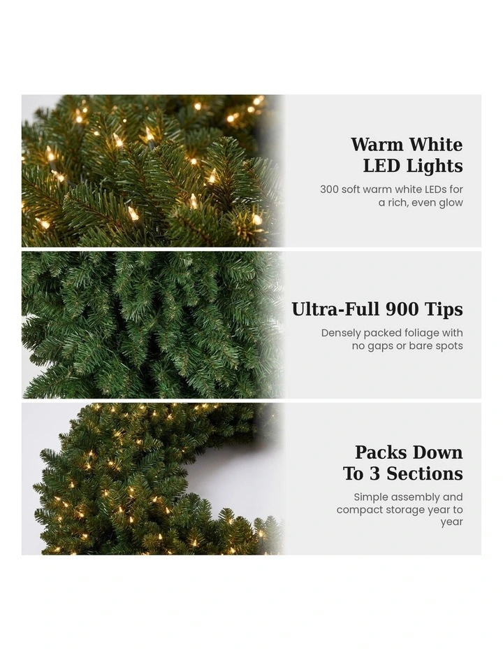 Christabelle 1.52m Nordic Pine Christmas Wreath Pre Lit White LED Large Statement Front Door image 5