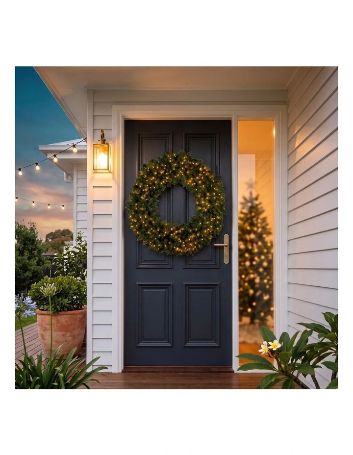 Christabelle 1.52m Nordic Pine Christmas Wreath Pre Lit White LED Large Statement Front Door image 6