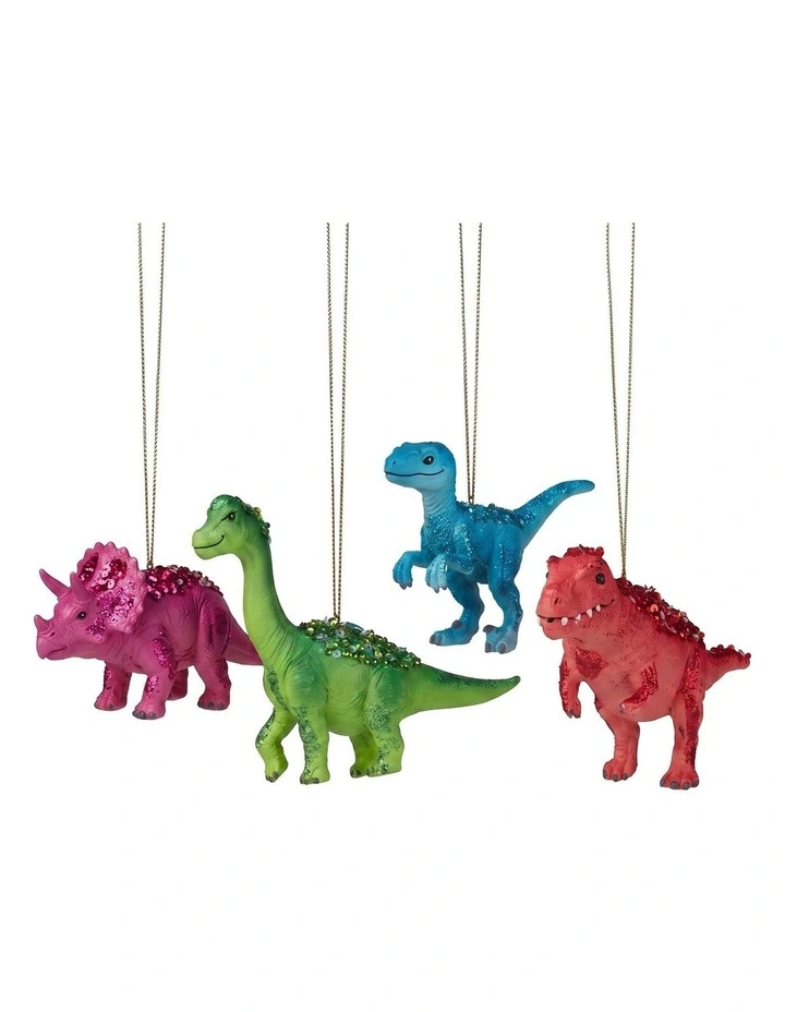 Christabelle 4 Dinosaur Christmas Ornaments Assorted Novelty Figures 15cm Decoration Hanging Baubles image 1