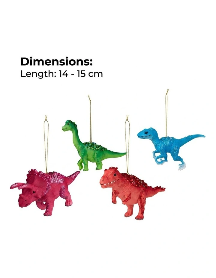 Christabelle 4 Dinosaur Christmas Ornaments Assorted Novelty Figures 15cm Decoration Hanging Baubles image 2