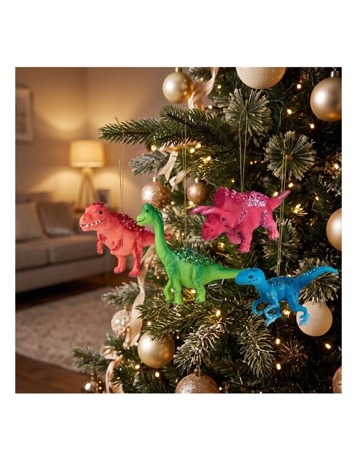 Christabelle 4 Dinosaur Christmas Ornaments Assorted Novelty Figures 15cm Decoration Hanging Baubles image 5