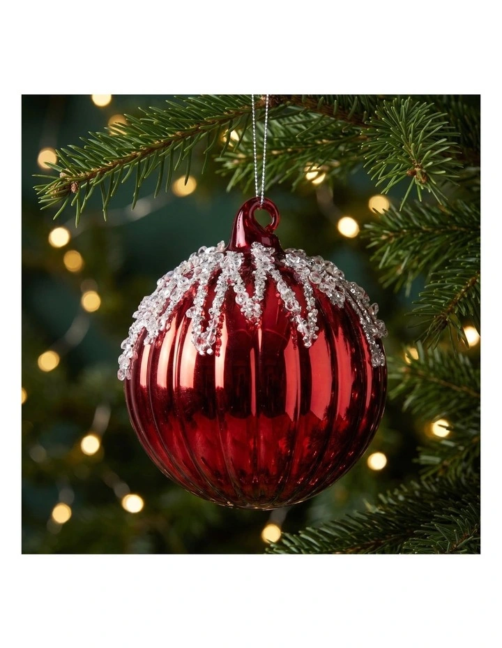 Christabelle 6 Red Glass Christmas Baubles Jewel Ice Drips 8cm Xmas Tree Decorations image 5
