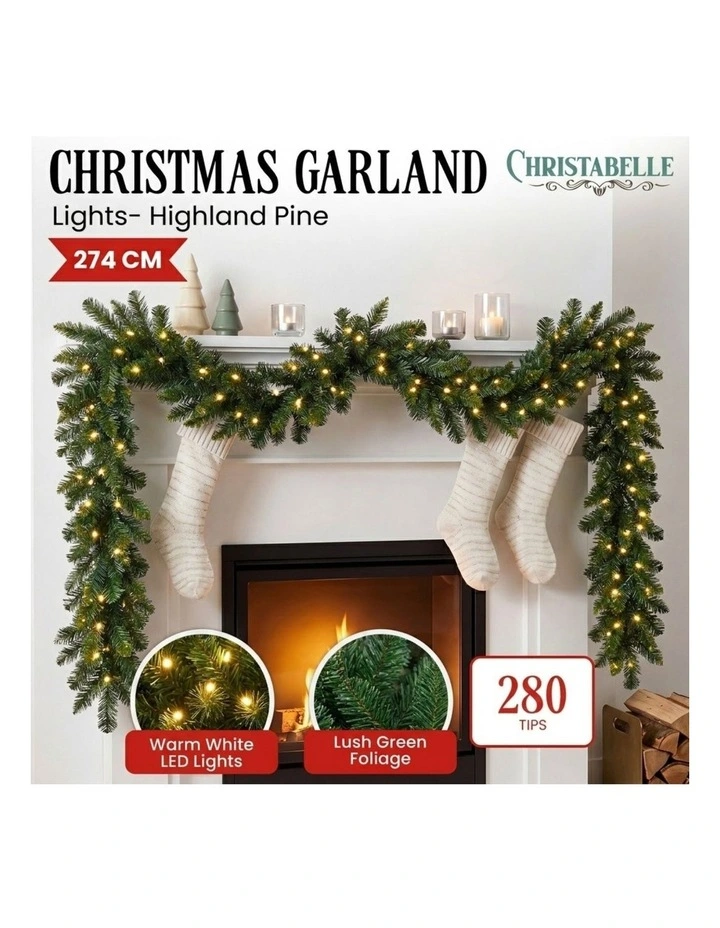 Christabelle 2.74m Highland Pine Christmas Garland Pre Lit Warm White LED image 2