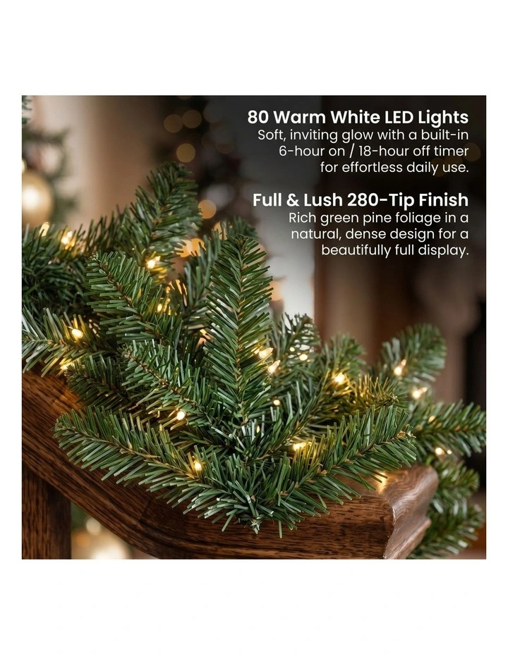 Christabelle 2.74m Highland Pine Christmas Garland Pre Lit Warm White LED image 5