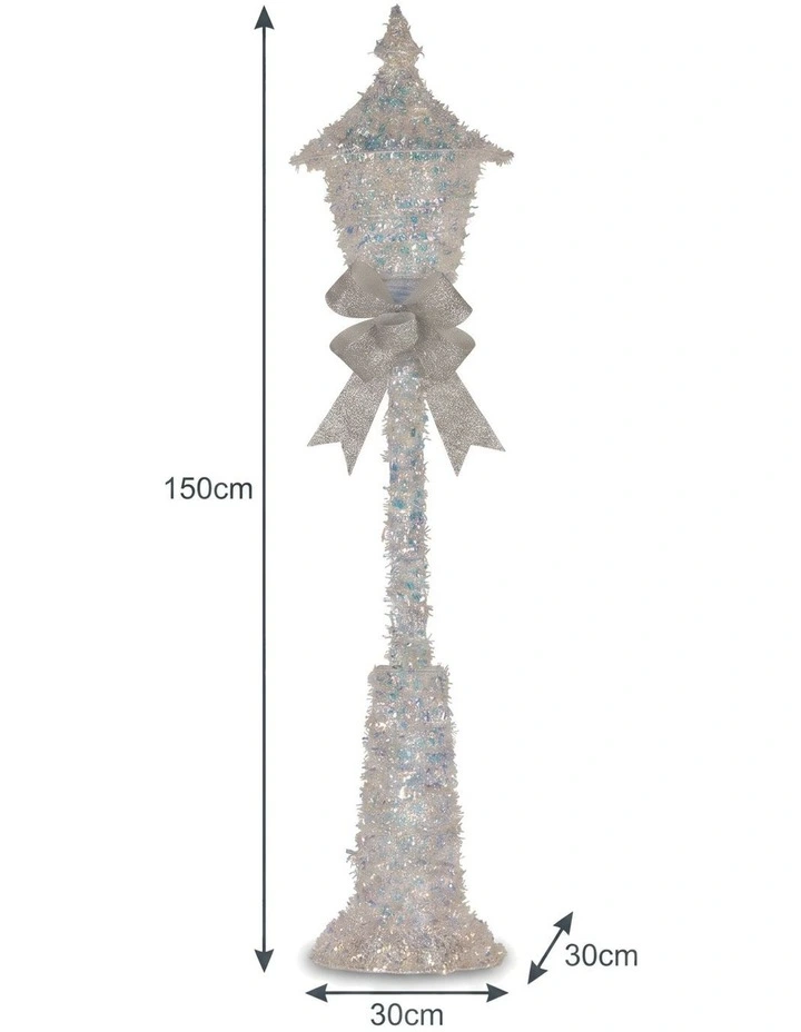 Christabelle 1.5m Lamp Post Christmas Light Up Display Silver Bows Warm White LED Outdoor Indoor image 2