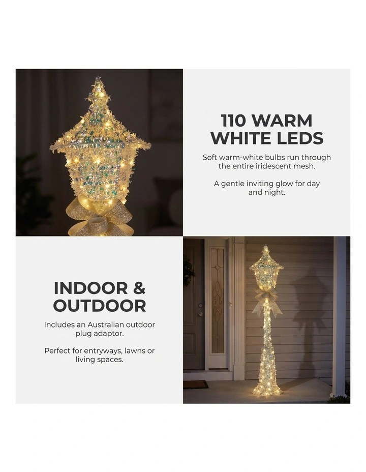 Christabelle 1.5m Lamp Post Christmas Light Up Display Silver Bows Warm White LED Outdoor Indoor image 3