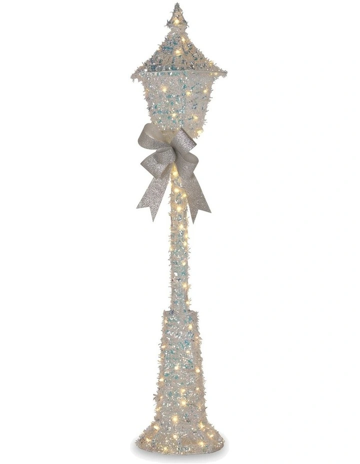 Christabelle 1.5m Lamp Post Christmas Light Up Display Silver Bows Warm White LED Outdoor Indoor image 4