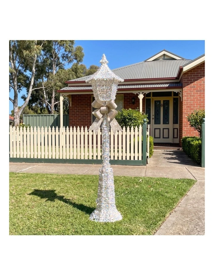 Christabelle 1.5m Lamp Post Christmas Light Up Display Silver Bows Warm White LED Outdoor Indoor image 5