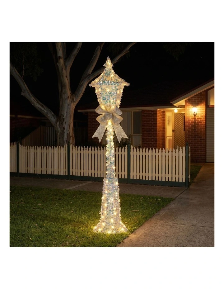 Christabelle 1.5m Lamp Post Christmas Light Up Display Silver Bows Warm White LED Outdoor Indoor image 6