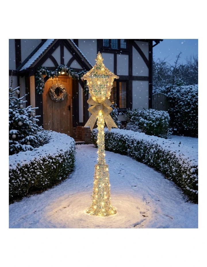 Christabelle 1.5m Lamp Post Christmas Light Up Display Silver Bows Warm White LED Outdoor Indoor image 7