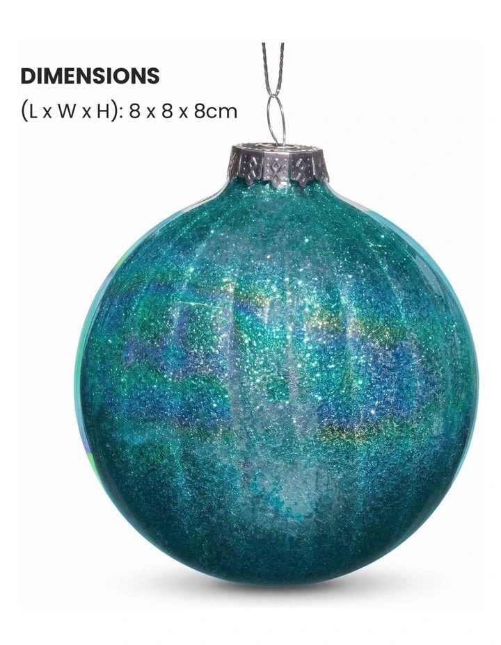 Christabelle 6 Teal Glass Christmas Baubles Textured Gloss 8cm Xmas Tree Decorations image 4