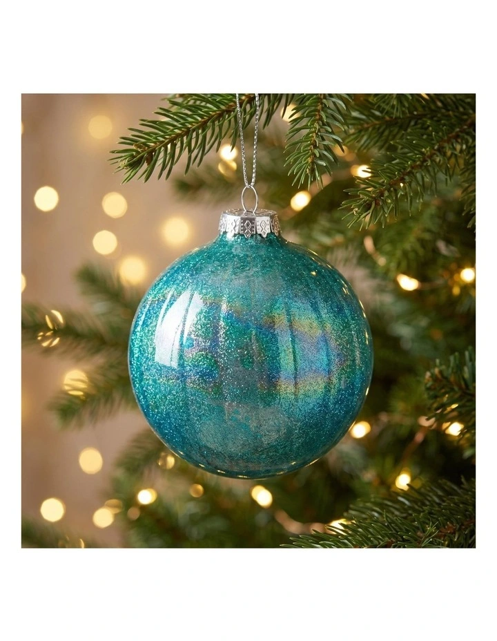 Christabelle 6 Teal Glass Christmas Baubles Textured Gloss 8cm Xmas Tree Decorations image 7