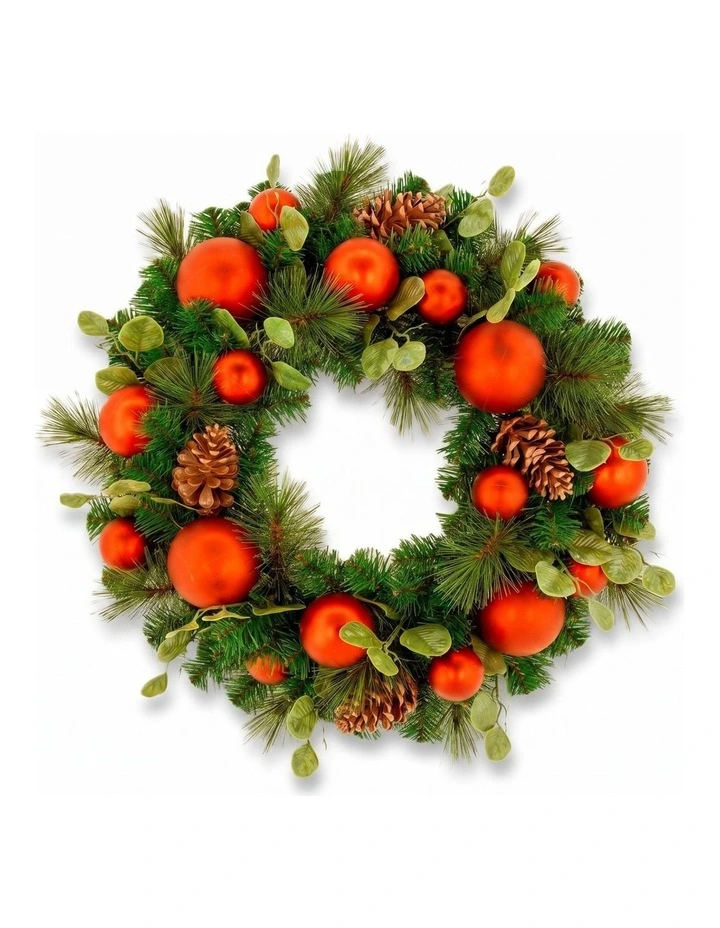 Christabelle 61cm Sable Fir Christmas Wreath Pre Lit Multi Function LED Eucalyptus Red Baubles Home image 4