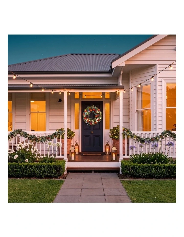 Christabelle 61cm Sable Fir Christmas Wreath Pre Lit Multi Function LED Eucalyptus Red Baubles Home image 7
