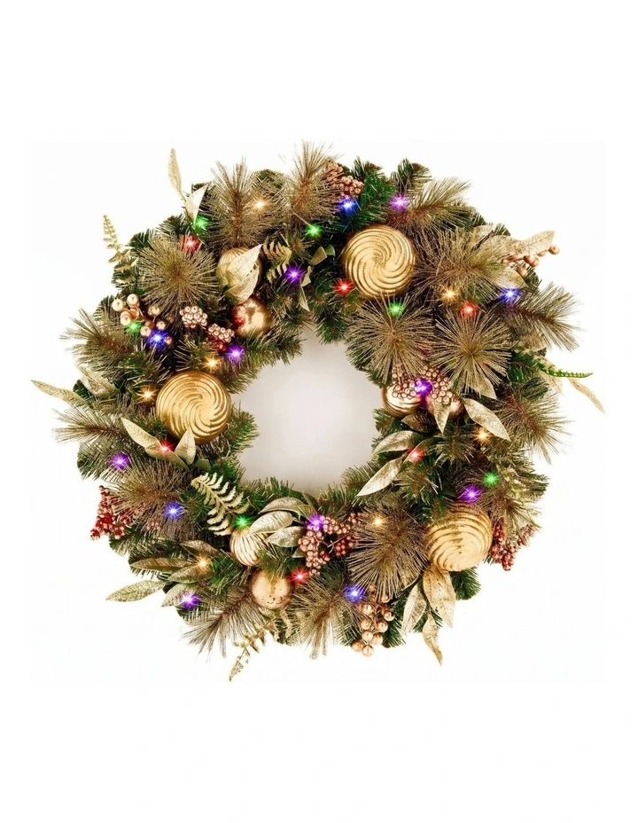 Christabelle 61cm Deluxe Mountain Pine Christmas Wreath Pre Lit Multi Function LED Timer image 1