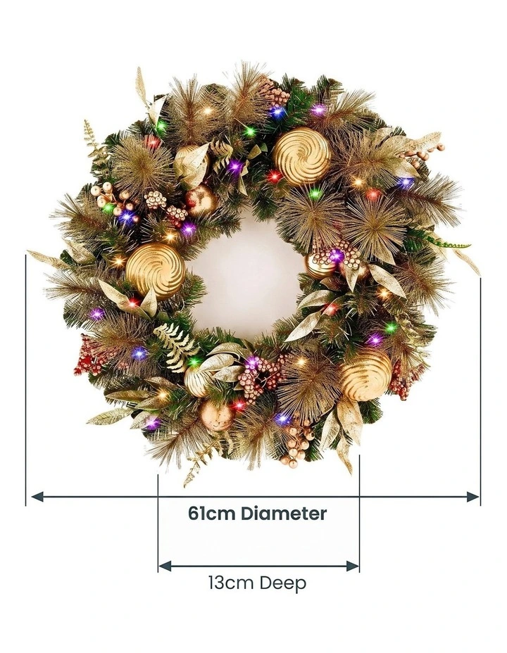 Christabelle 61cm Deluxe Mountain Pine Christmas Wreath Pre Lit Multi Function LED Timer image 2