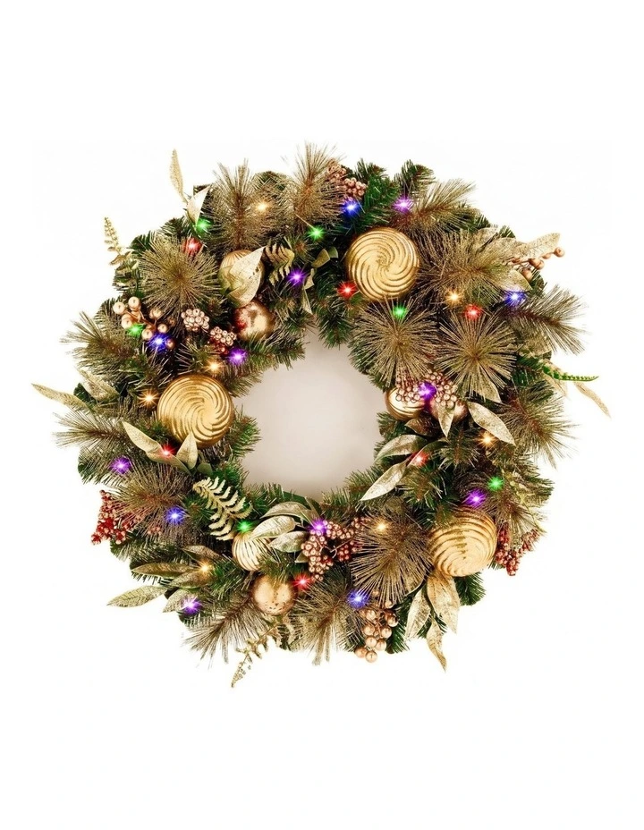 Christabelle 61cm Deluxe Mountain Pine Christmas Wreath Pre Lit Multi Function LED Timer image 3