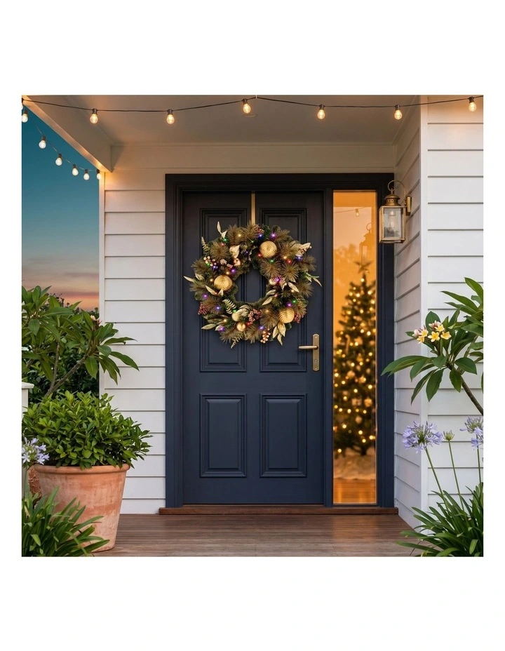 Christabelle 61cm Deluxe Mountain Pine Christmas Wreath Pre Lit Multi Function LED Timer image 7