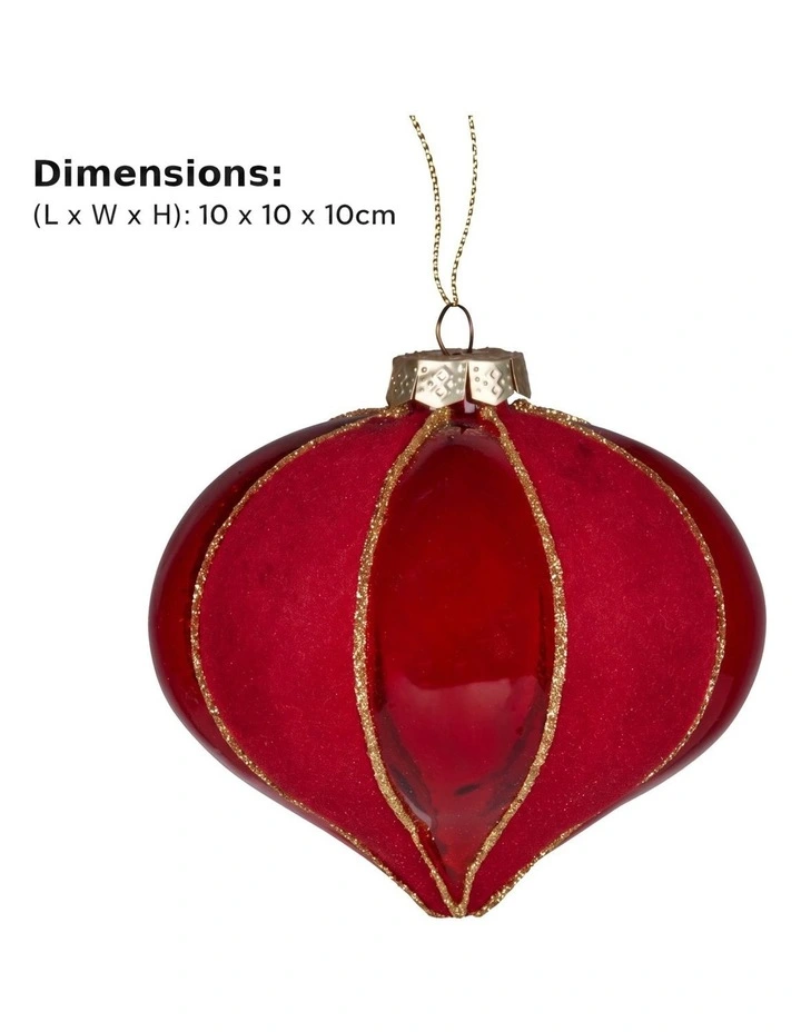 Christabelle 6 Red Glass Christmas Baubles Onion Shape 10cm Xmas Tree Decorations image 2