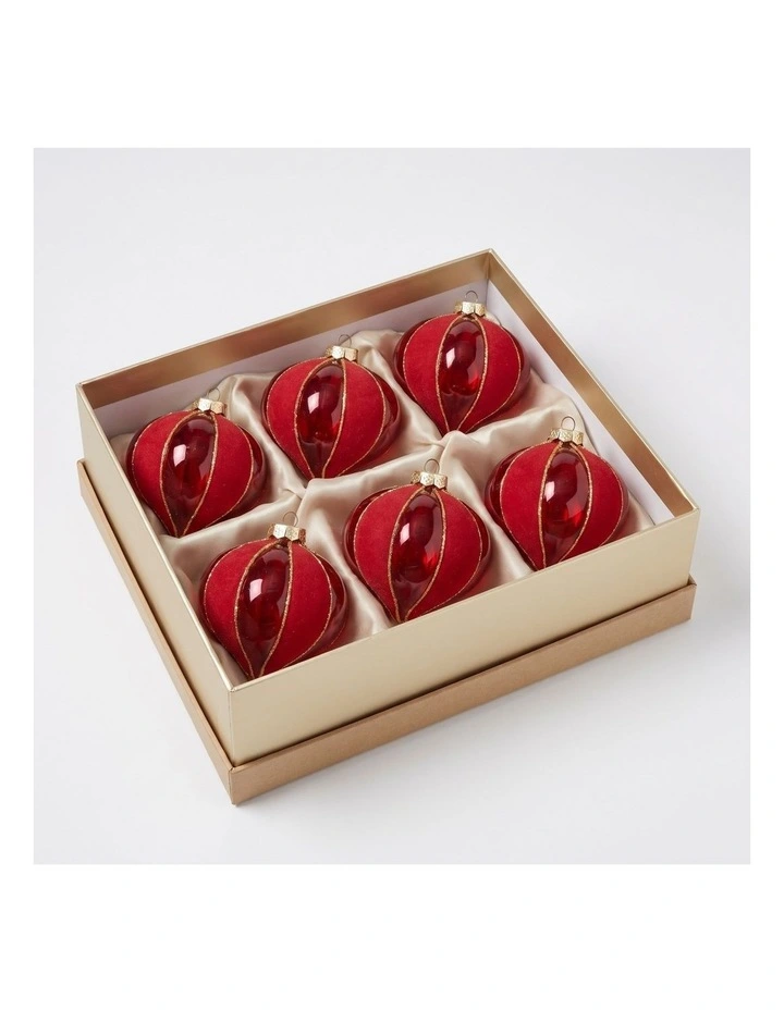 Christabelle 6 Red Glass Christmas Baubles Onion Shape 10cm Xmas Tree Decorations image 3